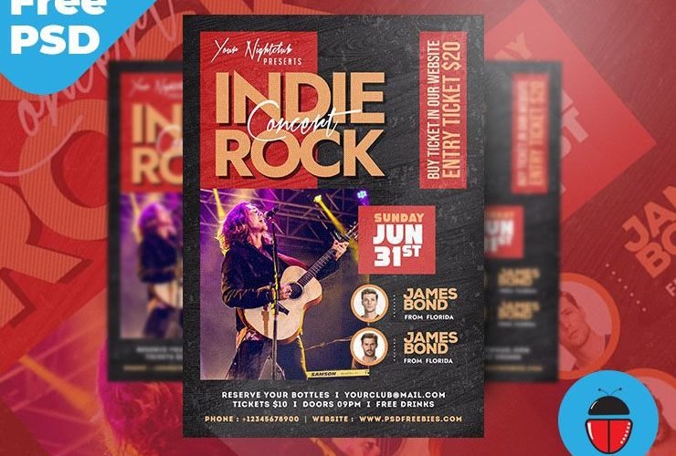 Indie Rock Music Concert Flyer Template PSD