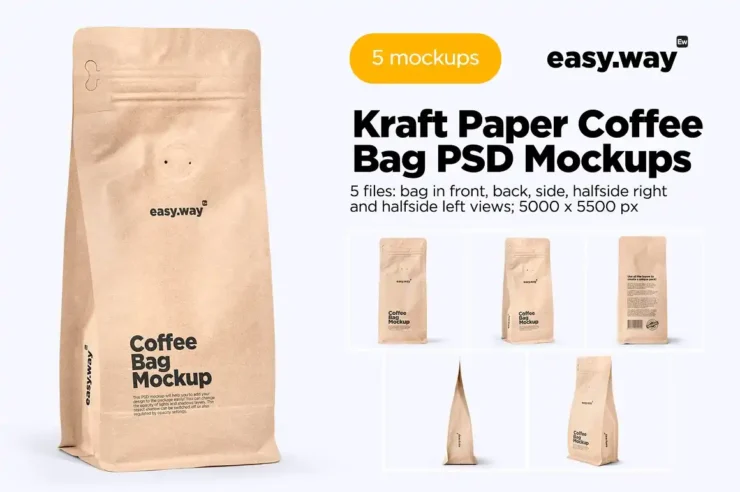 Kraft Paper Coffee Bag Mockups Set